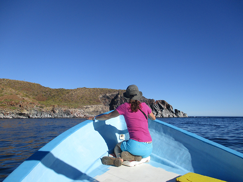 Christi on the boat ride to Isla Coronado in Loreto Bay